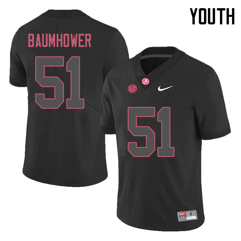 Youth #51 Wes Baumhower Alabama Crimson Tide College Football Jerseys Sale-Black